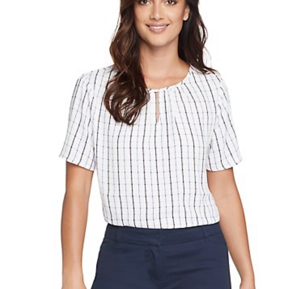 Plaid Short Sleeve Keyhole Top